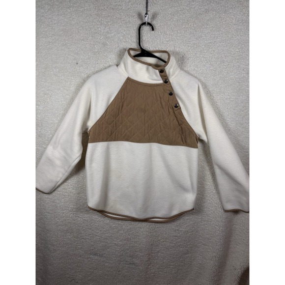 J.CREW Sweaters - J.CREW Girls Quilted Fleece Snap Neck Pullover Top Cream Brown Small